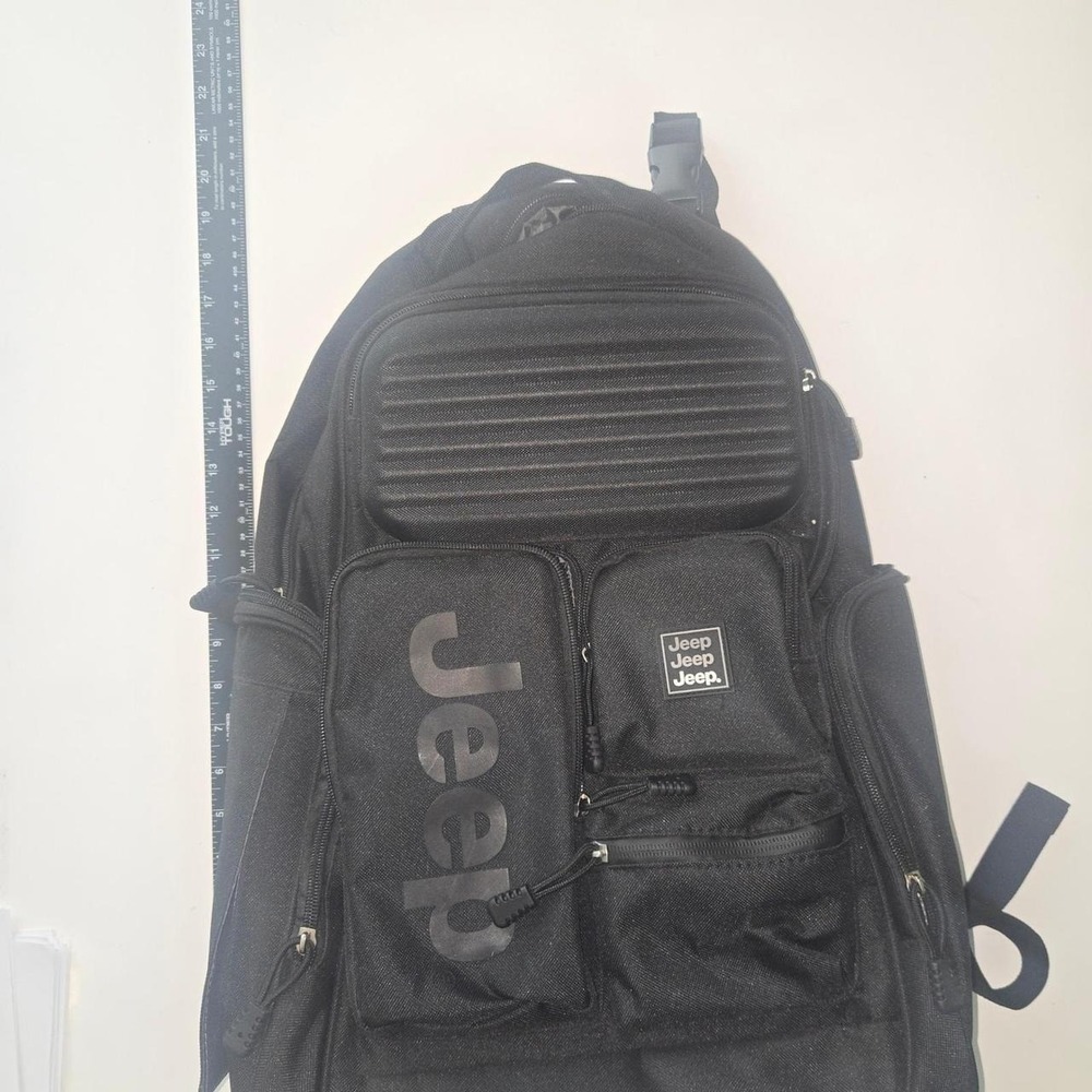Jeep Black Multi-Pocket Tactical Backpack Hardshell Utility Travel Bag Mens - Picture 2 of 8